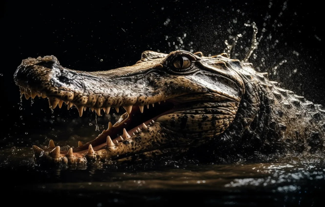 Photo wallpaper water, crocodile, digital art, AI art, The Art of Artificial Intelligence, neural network