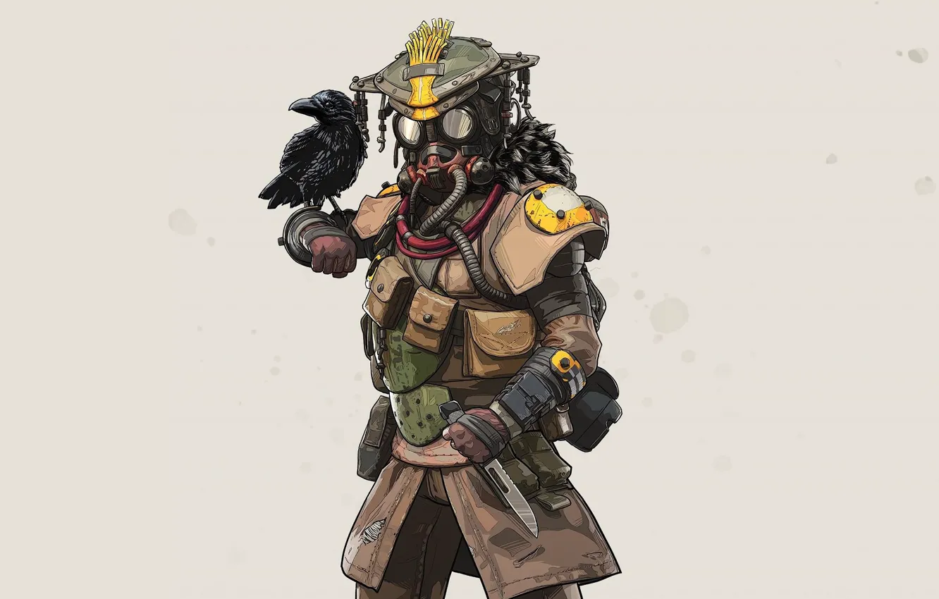 Photo wallpaper bird, the game, mask, grey background, crow, character, Apex Legends
