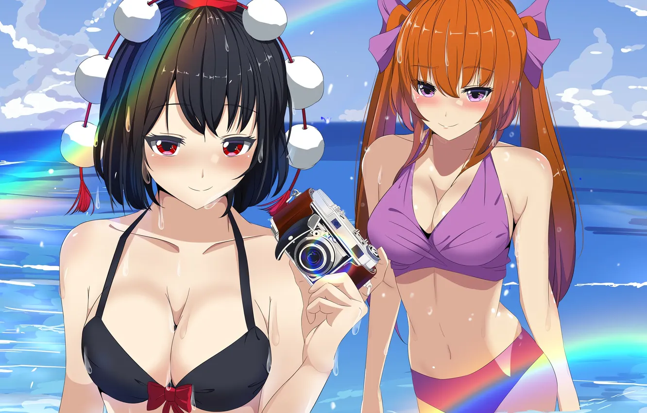 Photo wallpaper sexy, wet, cleavage, beach, long hair, sea, ocean, girls