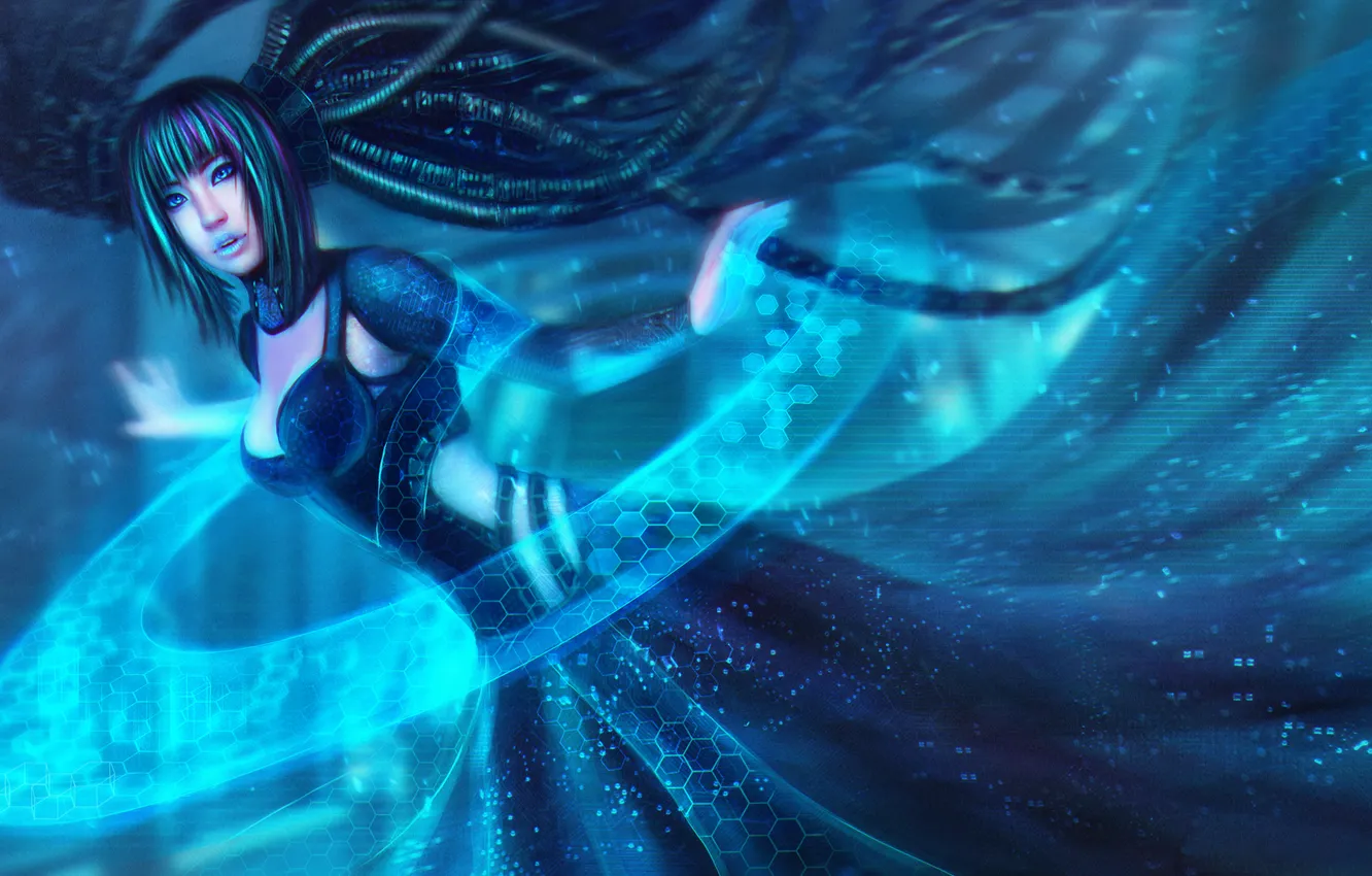 Photo wallpaper girl, dress, art, League of Legends, cyborg, sona