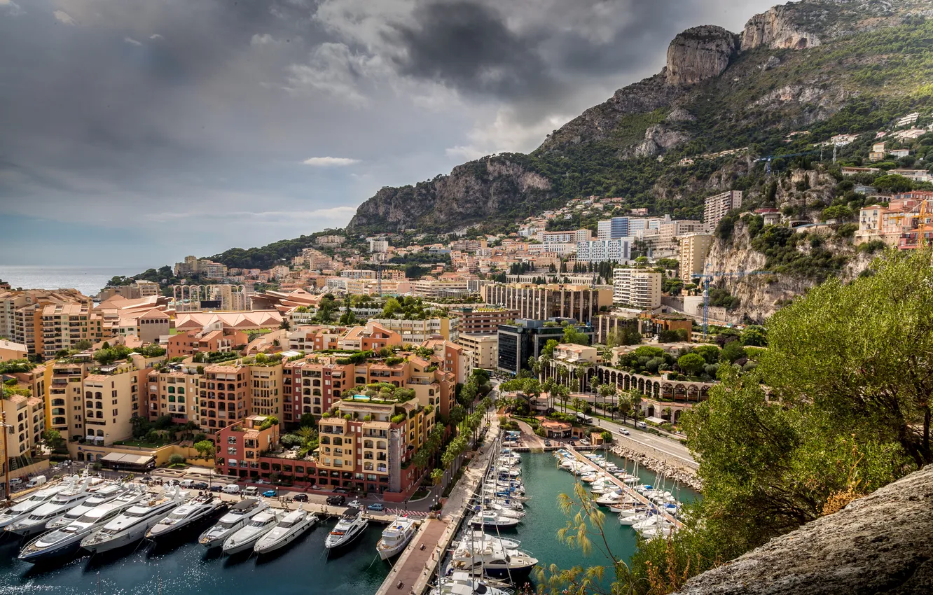 Photo wallpaper sea, the sky, mountains, rocks, boat, home, yacht, pier