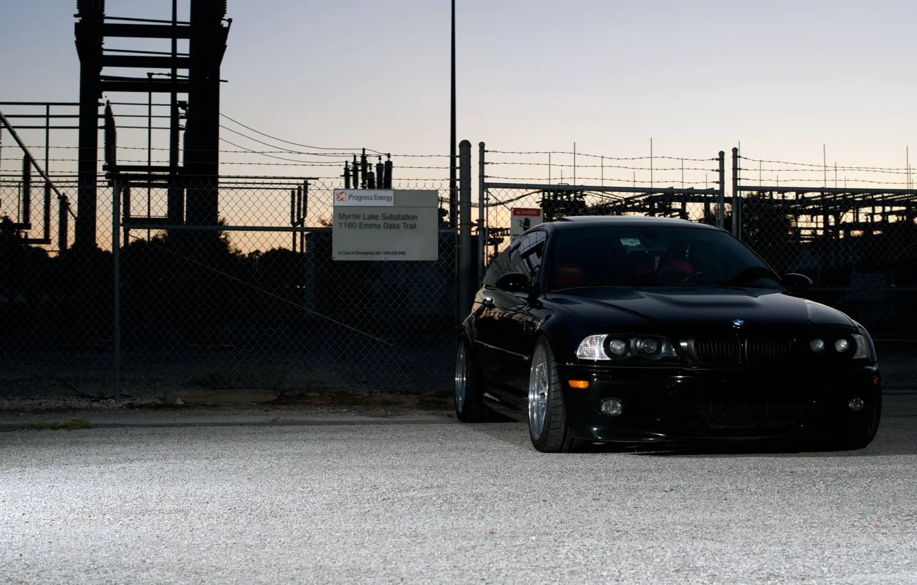 Photo wallpaper the sky, black, bmw, BMW, coupe, the evening, the fence, black