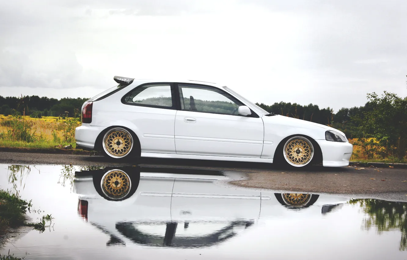 Photo wallpaper reflection, puddle, honda, Honda, civic, civic