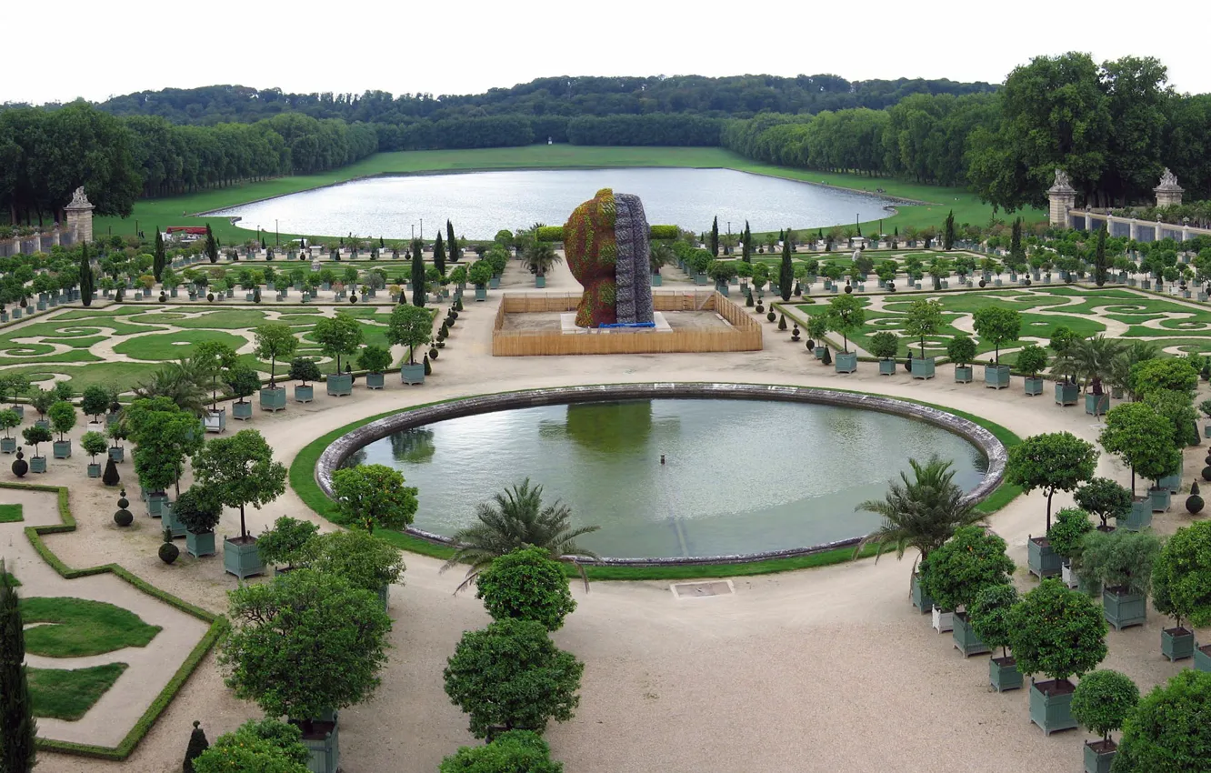 Photo wallpaper lake, pond, France, panorama, greenhouse, Versailles