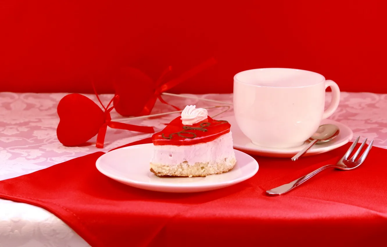 Photo wallpaper mood, holiday, Breakfast, dishes, still life, Valentine, Valentine's day, composition
