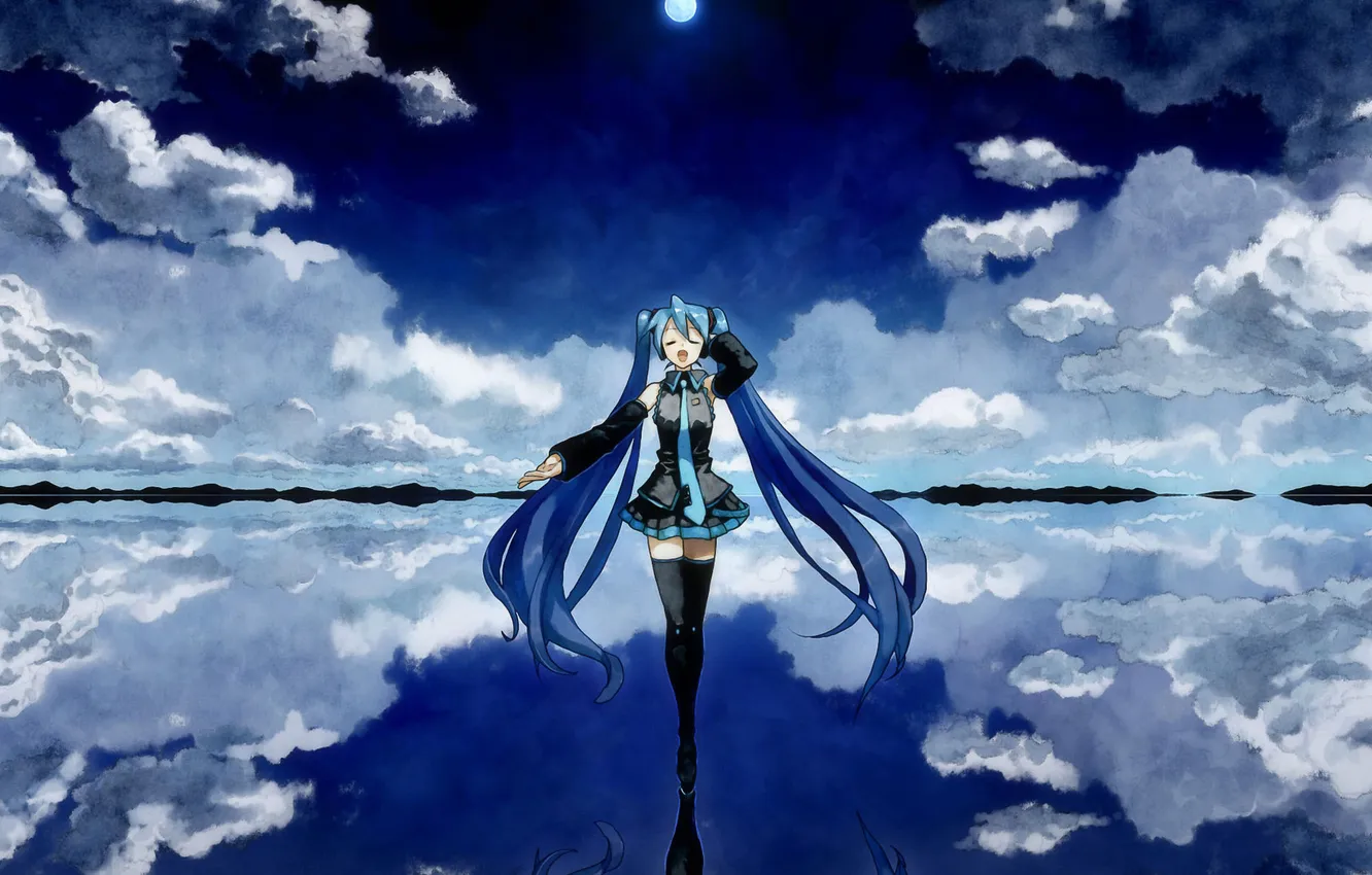 Photo wallpaper the sky, water, horizon, miku, vokaloid