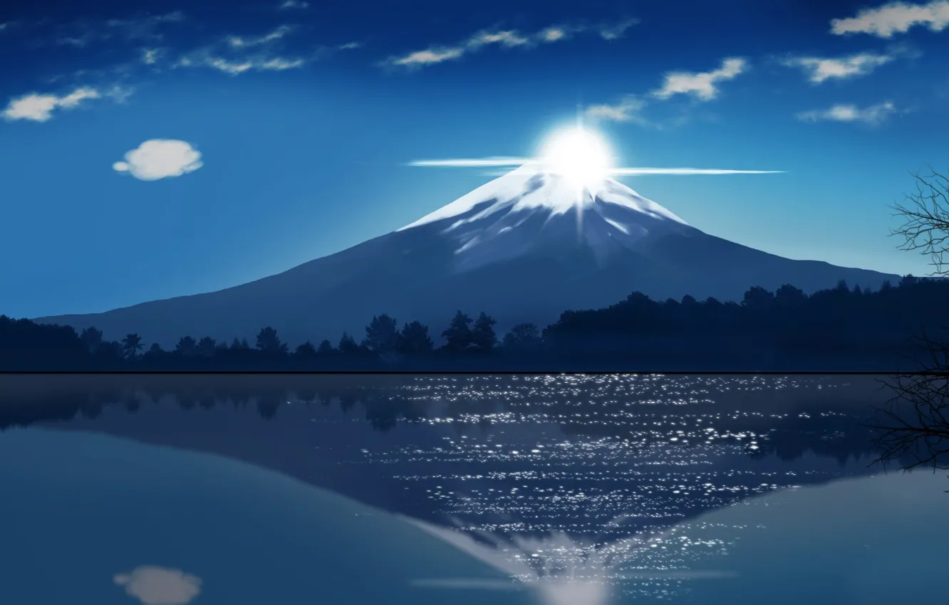Photo wallpaper Japan, sky, cloud, lake, asian, oriental, asiatic, Fuji