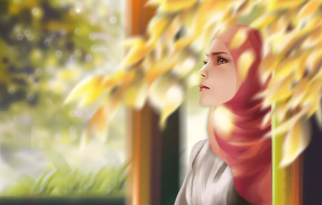 Photo wallpaper animation, girl, digital, landscape, background, painting, illustration, muslim