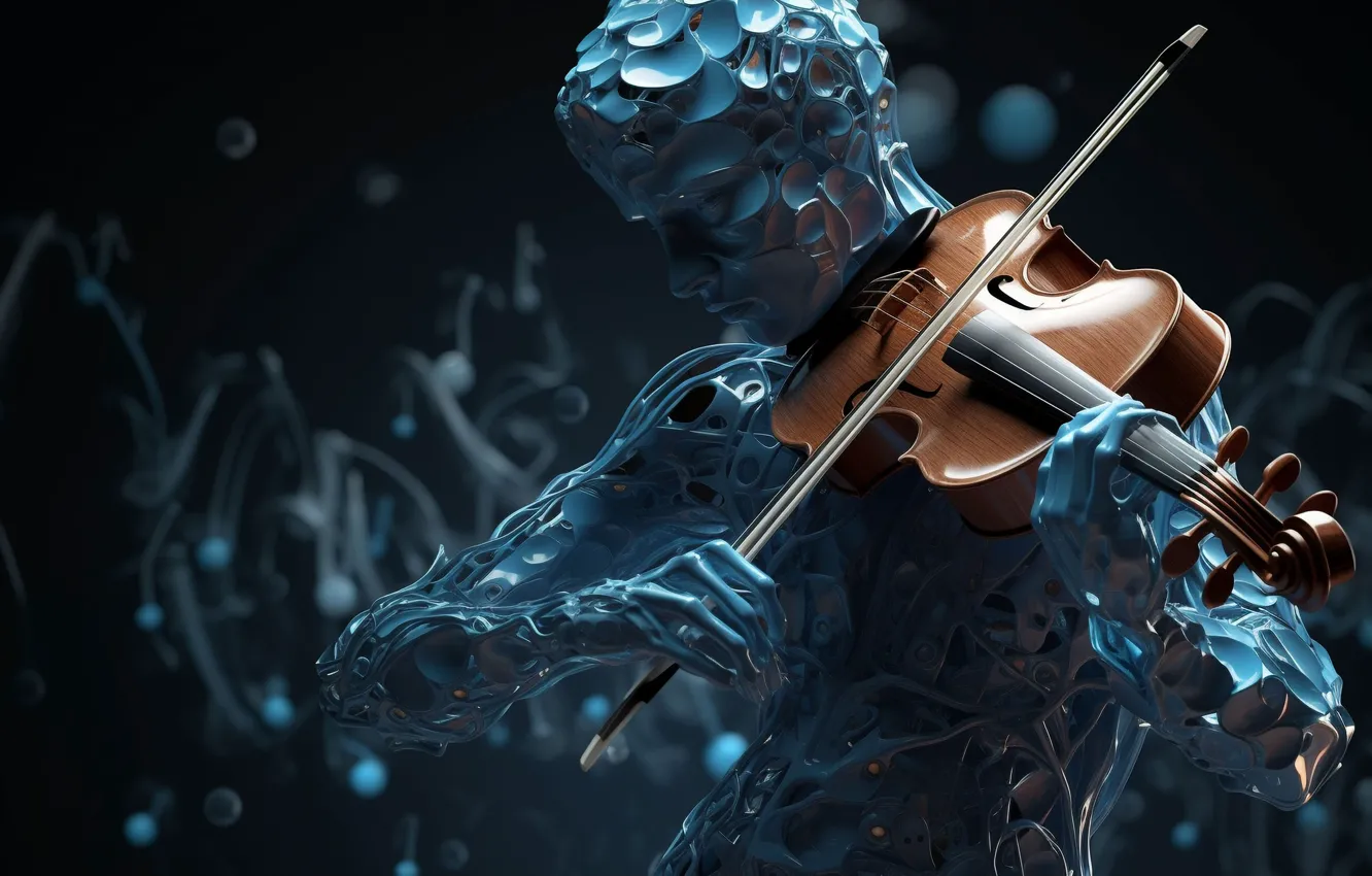 Photo wallpaper violin, robot, violinist, AI art, neural network
