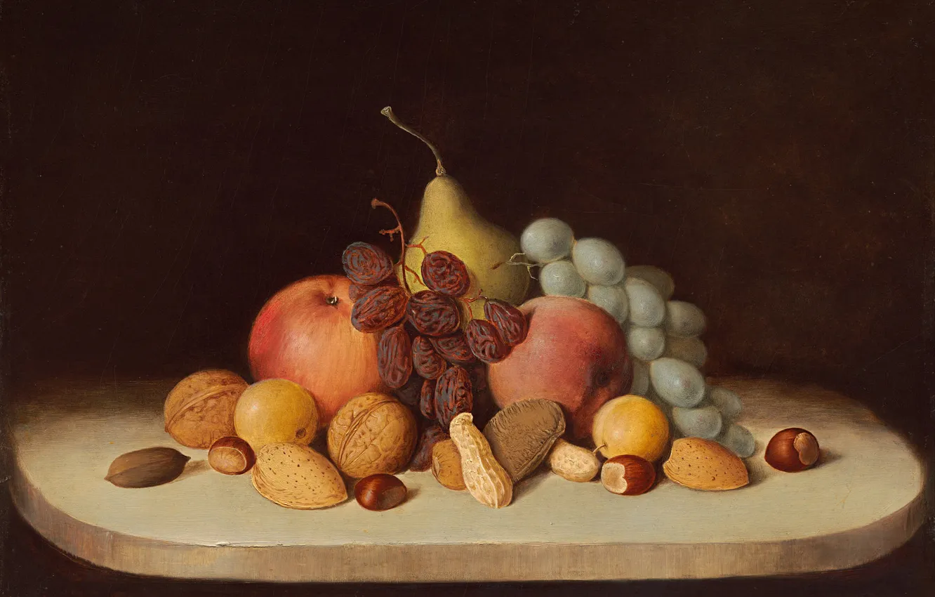 Photo wallpaper apples, picture, fruit, nuts, still life, painting, pear, different