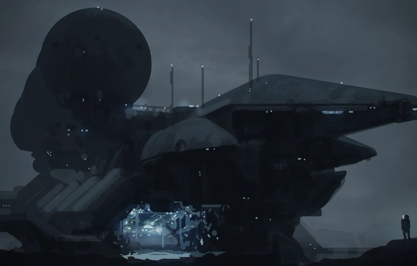 Photo wallpaper night, lights, ship