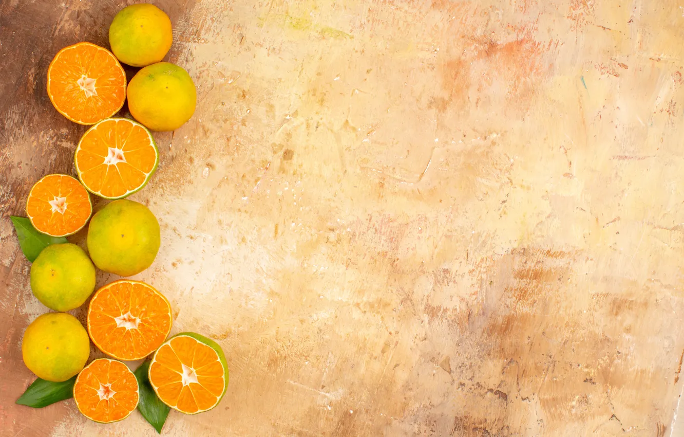 Photo wallpaper fruit, tangerines, beige background