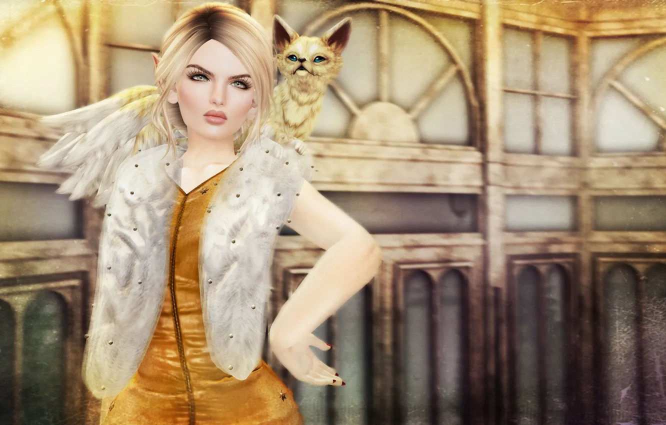 Photo wallpaper girl, rendering, figure, dog