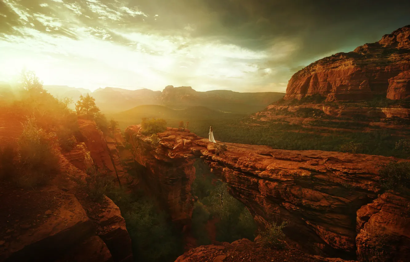 Photo wallpaper girl, rocks, dress, TJ Drysdale, The Light Within