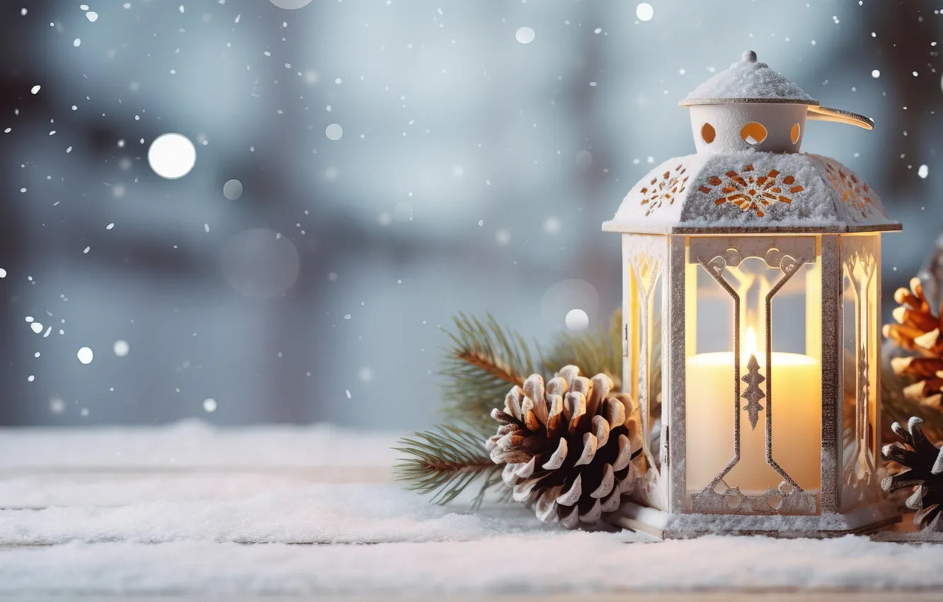 Photo wallpaper winter, snow, night, new year, Christmas, lights, Christmas, night