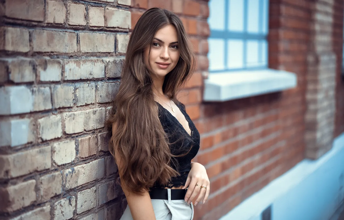 Photo wallpaper look, girl, pose, wall, long hair, Laura, Anatoly Oskin