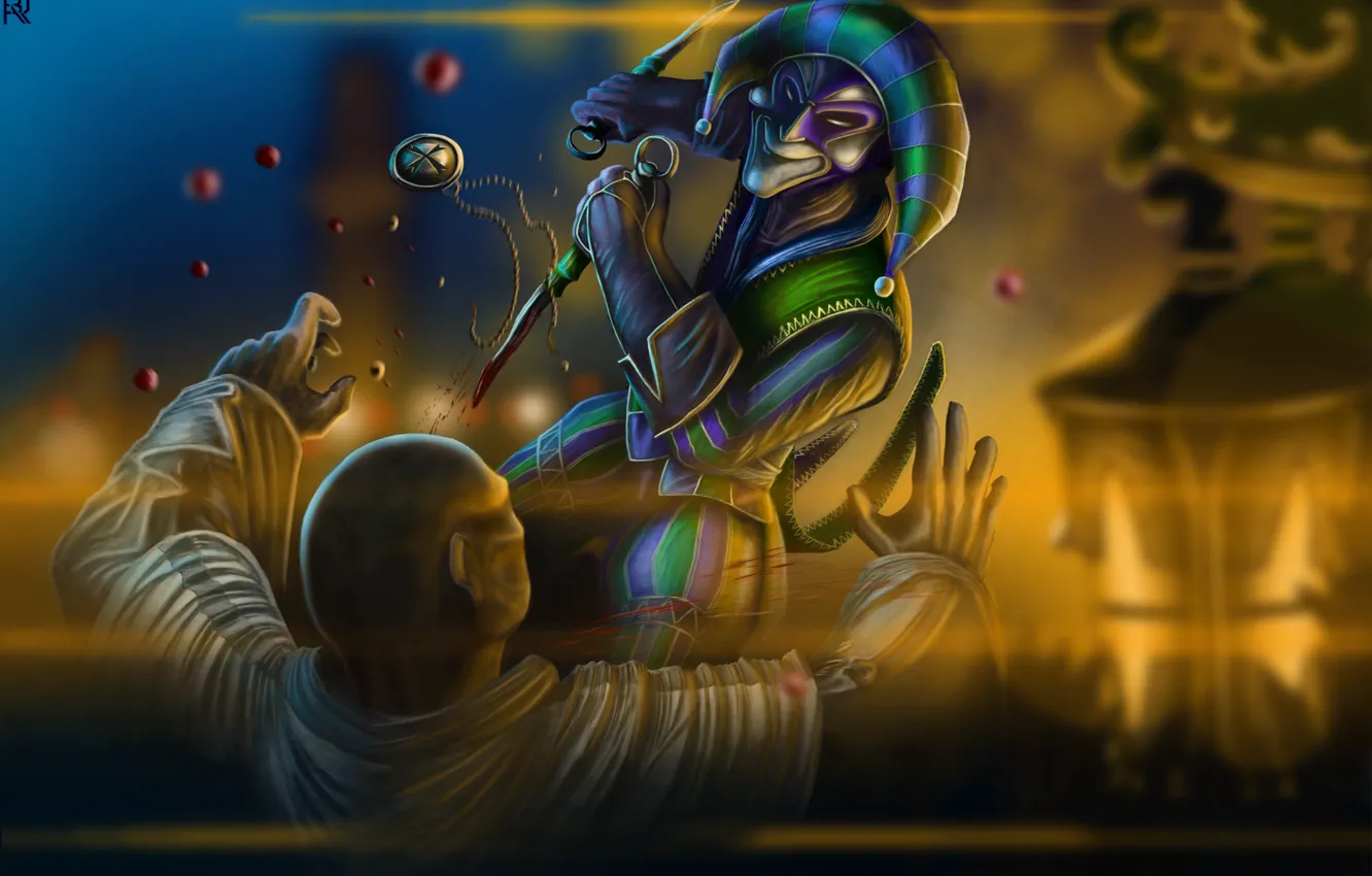 Photo wallpaper blood, art, brotherhood, creed, Assassins, multiplayer, jester, stiletto