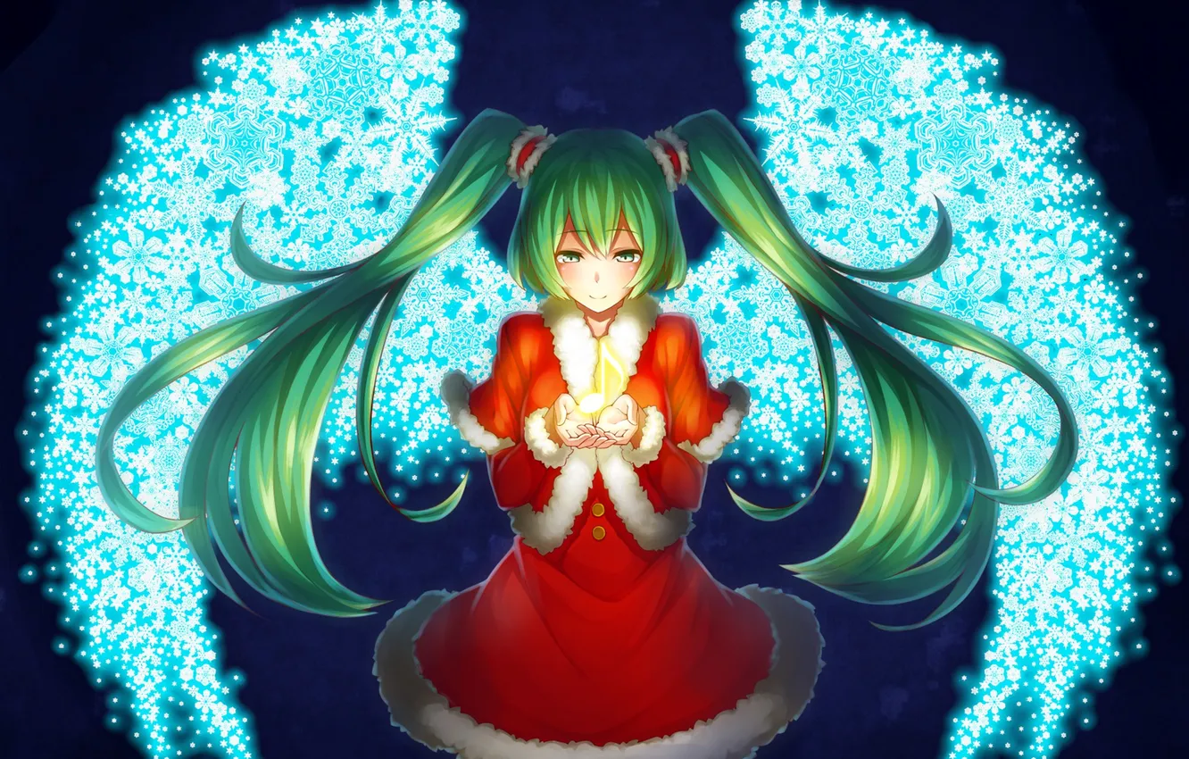 Photo wallpaper winter, girl, snowflakes, wings, anime, art, vocaloid, hatsune miku