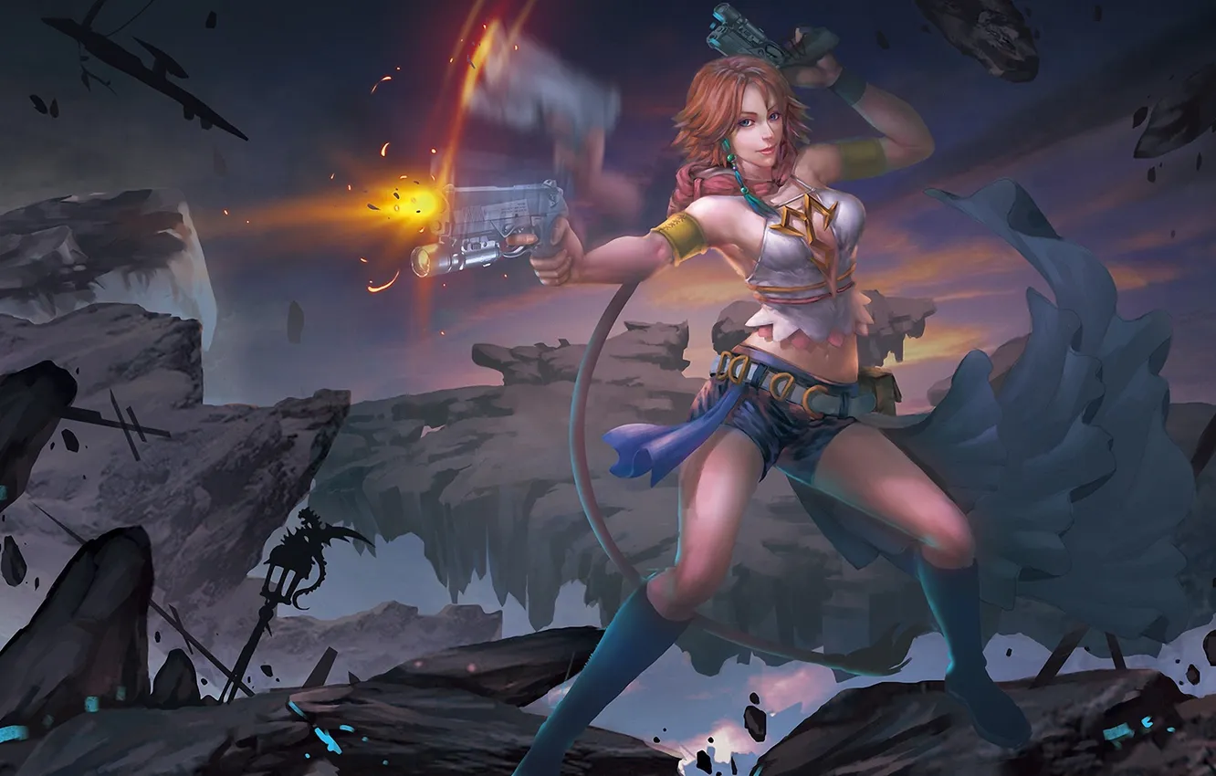 Photo wallpaper girl, weapons, rocks, shot, art, Final Fantasy, Xing Ye, Una