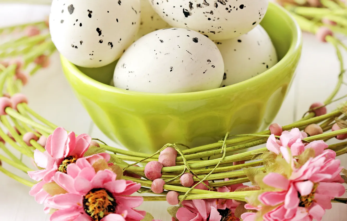 Photo wallpaper flowers, eggs, Easter, flowers, Easter, eggs, delicate