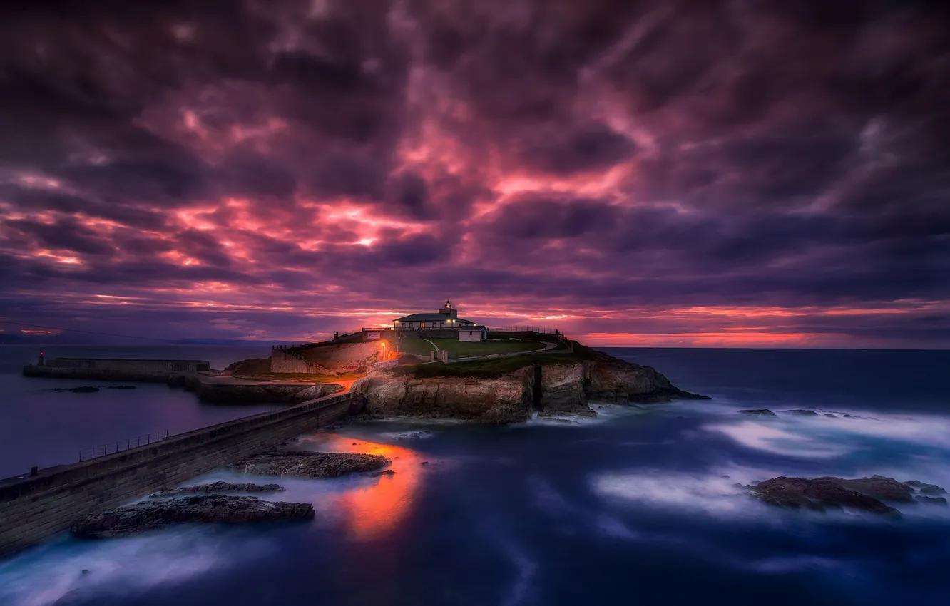 Photo wallpaper sea, night, bridge, shore