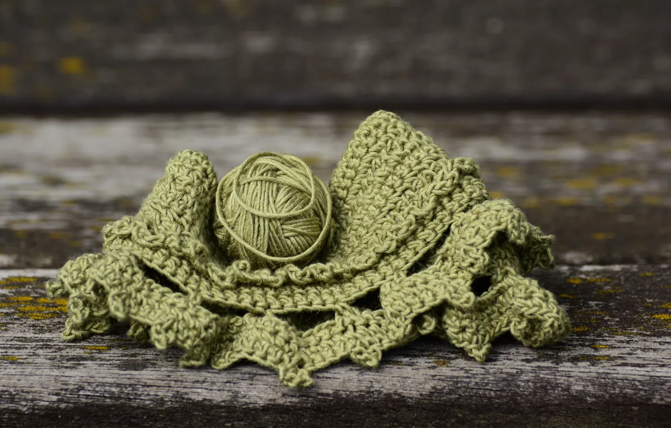 Photo wallpaper tangle, green, Board, still life, thread, bokeh, knitting, yarn