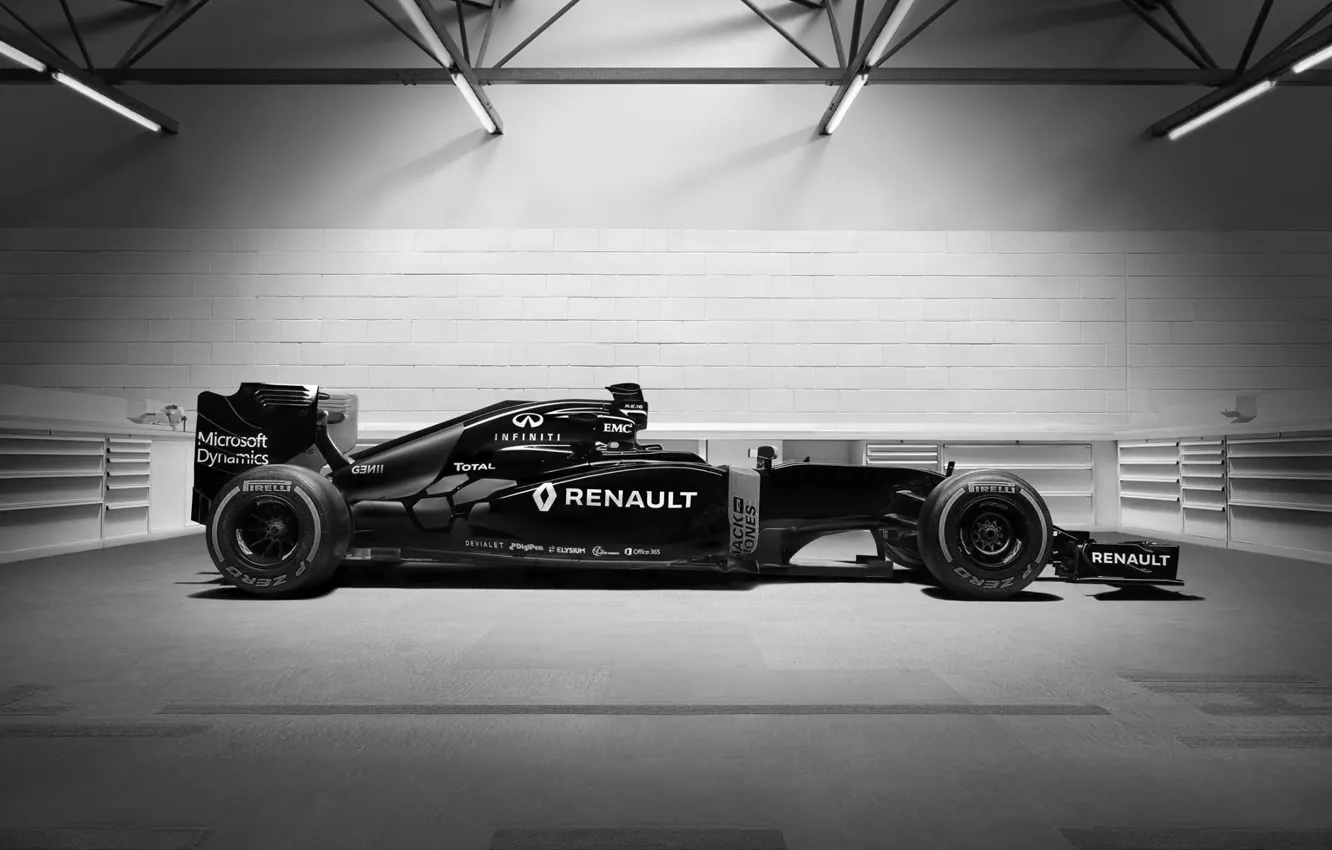 Photo wallpaper Renault, profile, black and white, Reno, Team