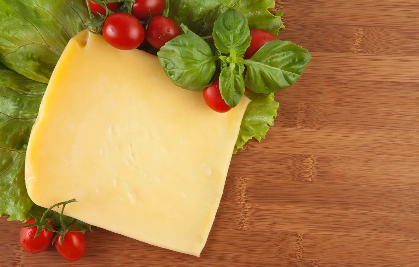 Photo wallpaper greens, food, cheese, tomatoes, tomatoes, salad