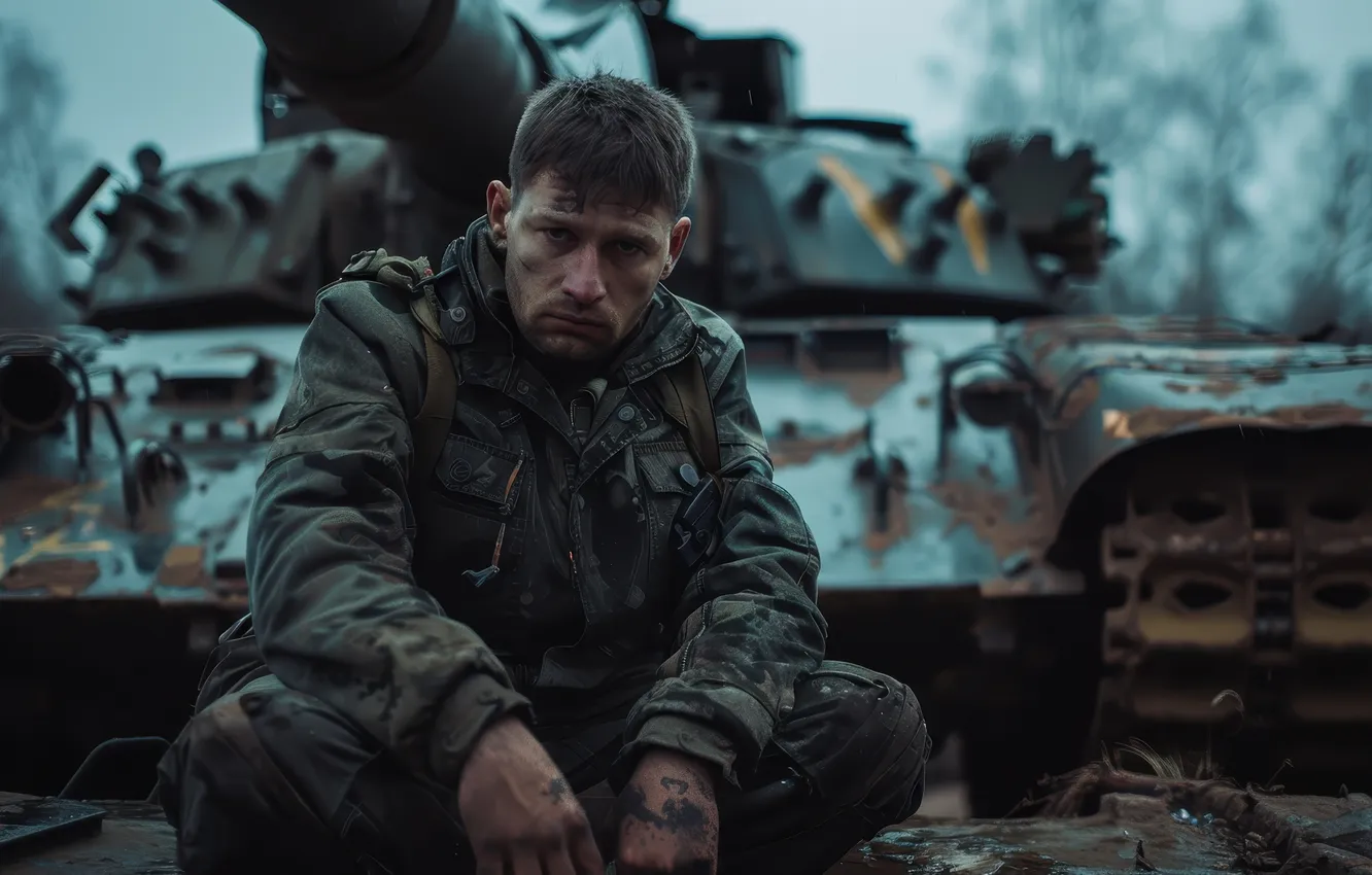 Photo wallpaper look, tank, male, tankers, digital art, AI art, The Art of Artificial Intelligence, War and …