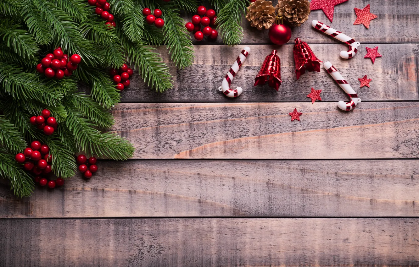 Photo wallpaper decoration, berries, Christmas, New year, christmas, new year, wood, merry