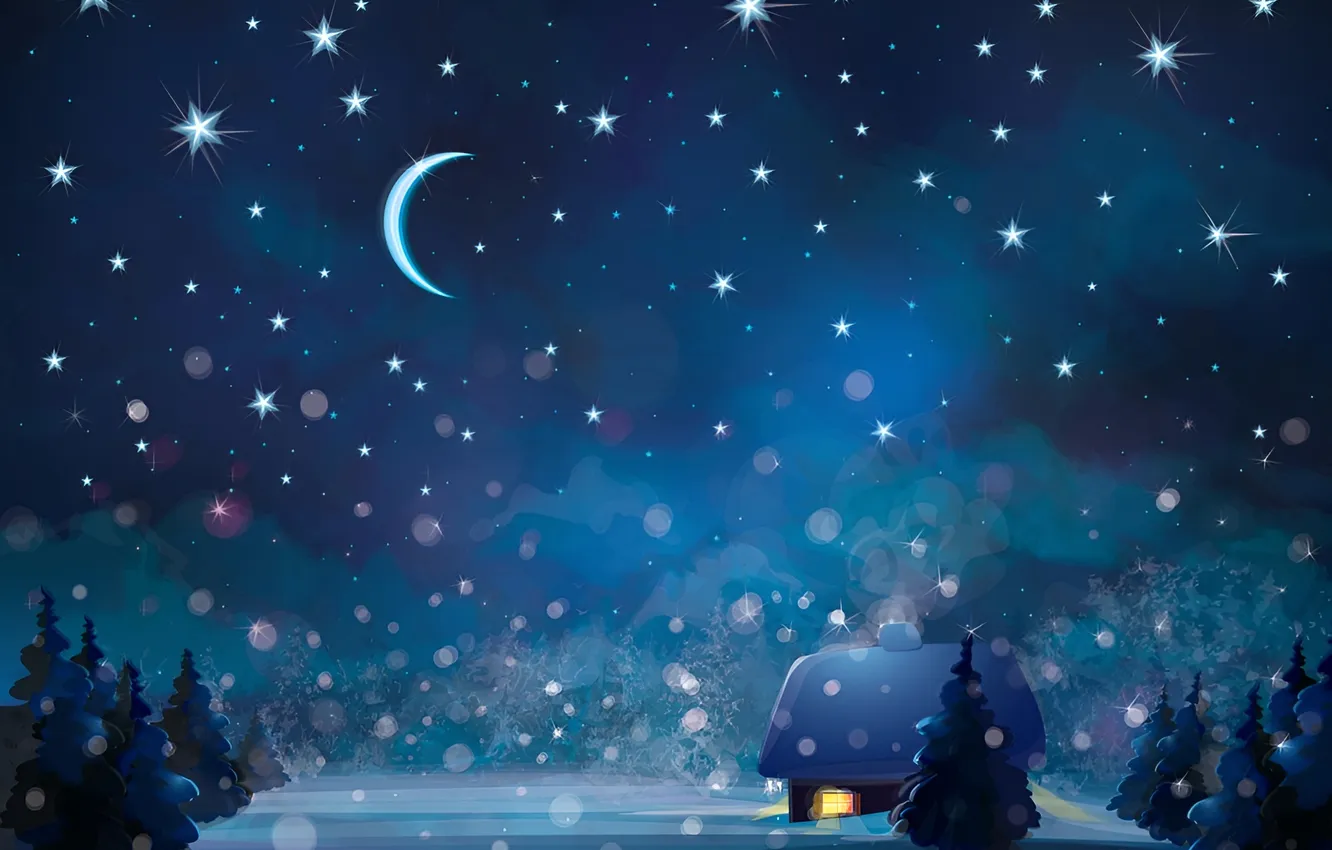 Photo wallpaper figure, winter night, snowfall, snowfall, drawing, Winter night