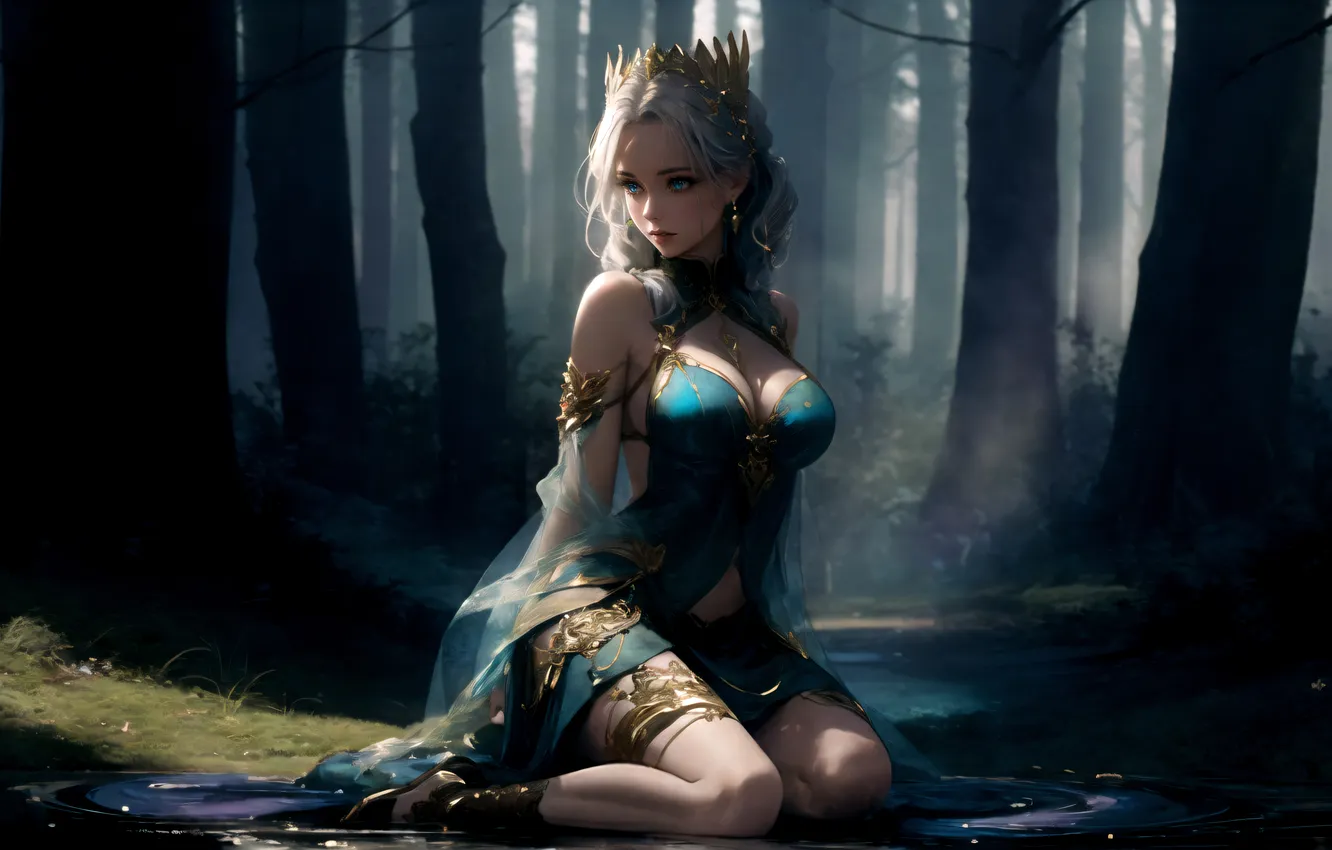 Photo wallpaper girl, forest, princess, ai art