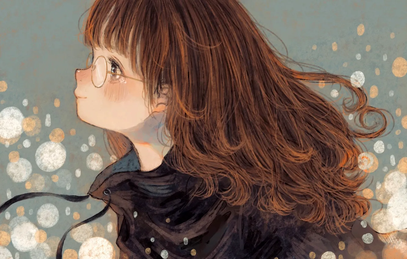 Photo wallpaper mugs, glasses, bangs, in profile, lush hair, redhead girl, by Orie