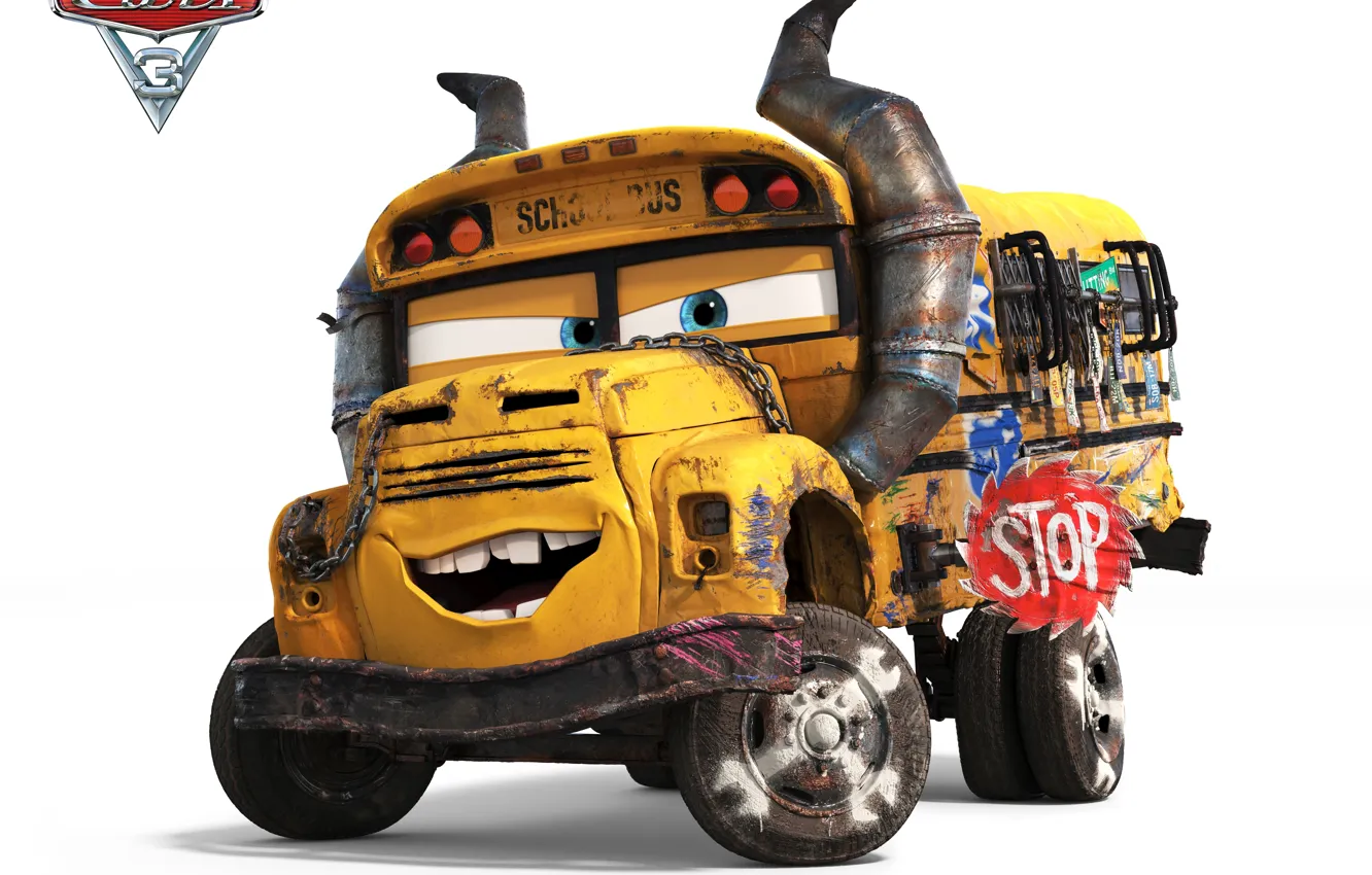 Photo wallpaper Disney, Pixar, Cars, bus, animated film, animated movie, school bus, Cars 3