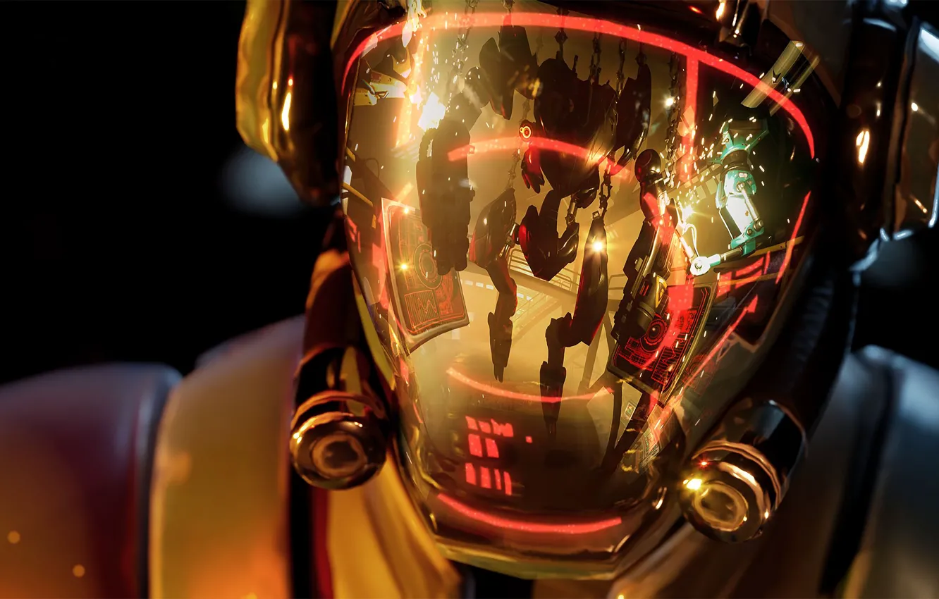 Photo wallpaper reflection, the game, helmet, game, black background, characters, reflection, black background