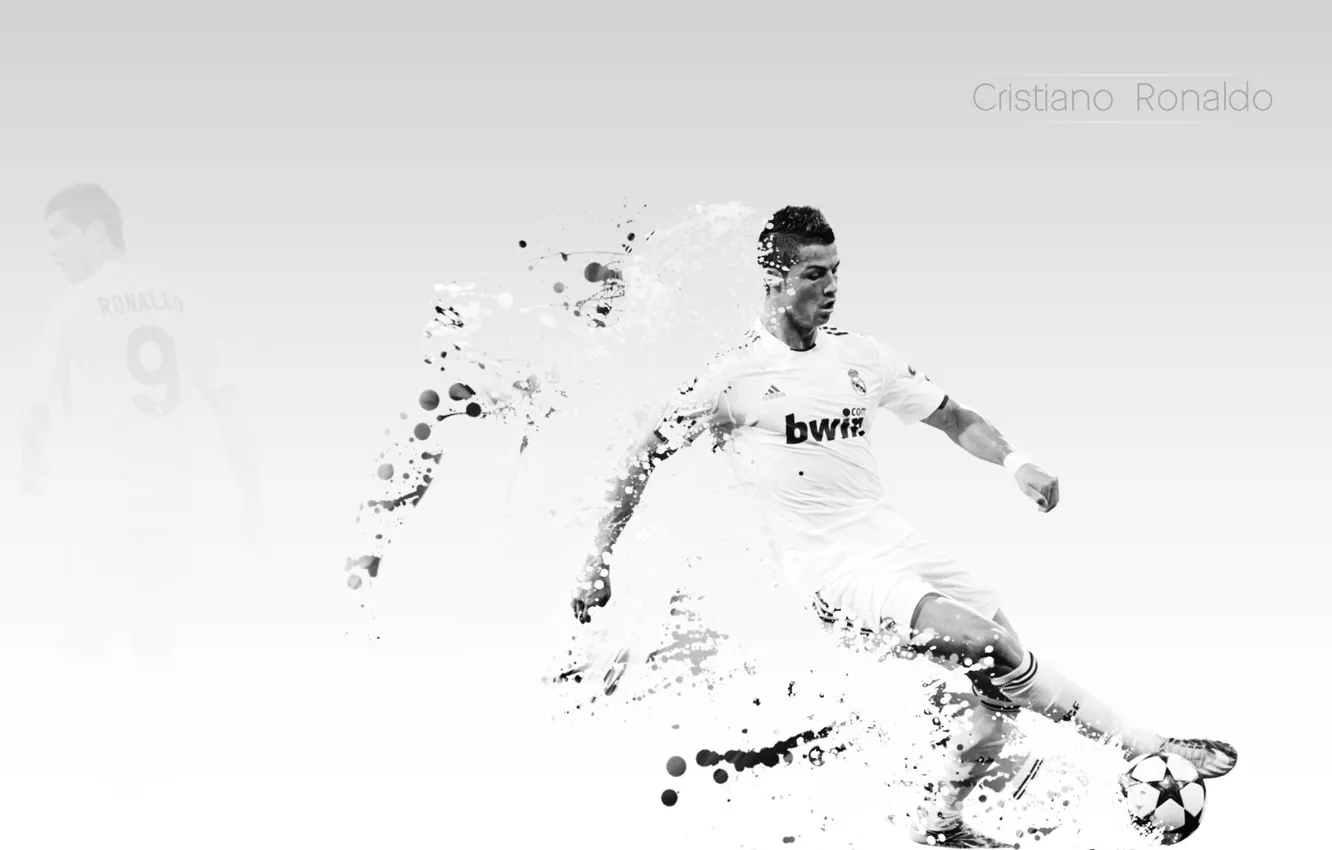 Photo wallpaper Wallpaper, football, star, the ball, white background, light background, art, Ronaldo