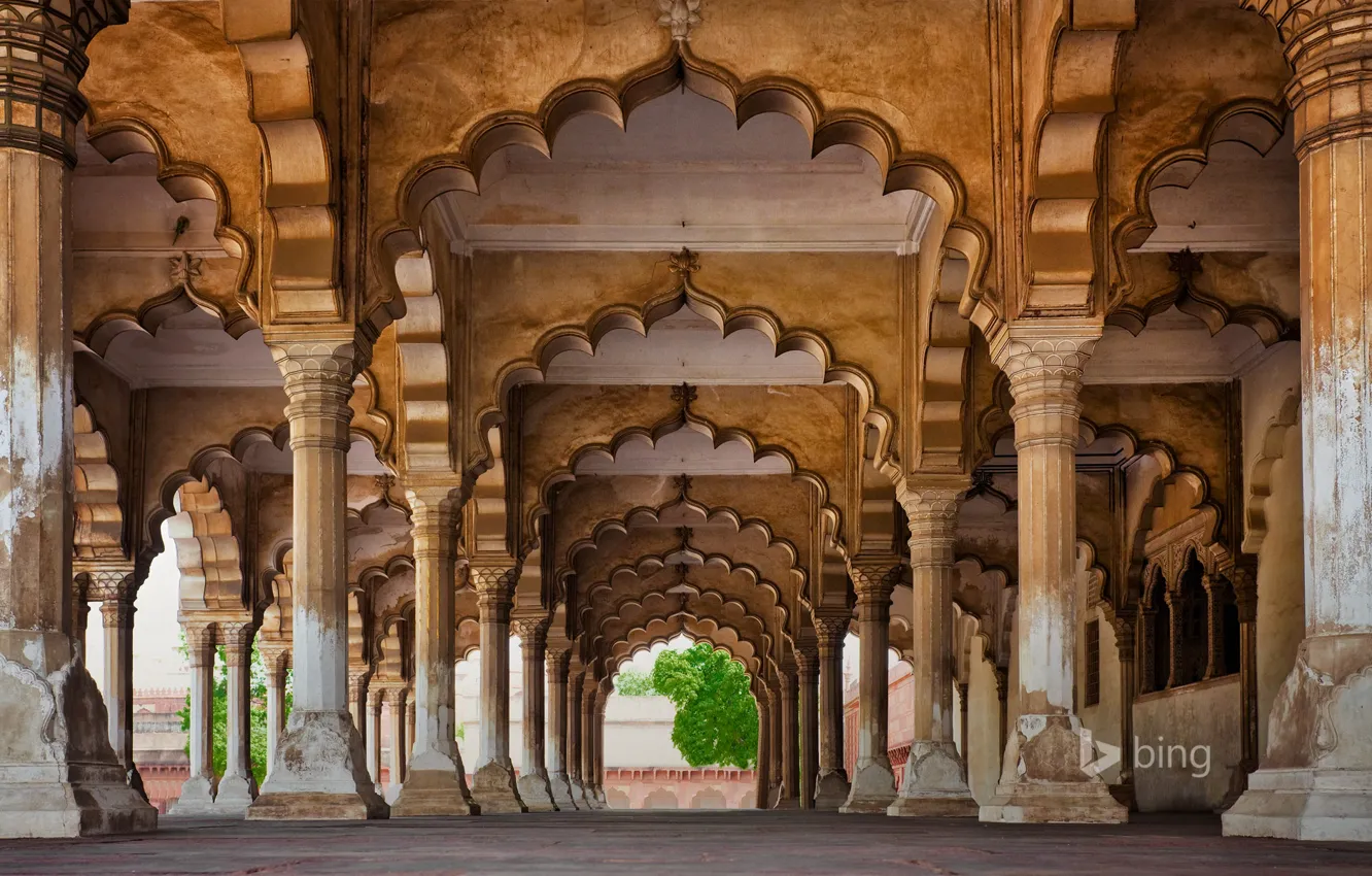 Photo wallpaper the building, India, yard, arch, columns, architecture, Agra, Agra Fort