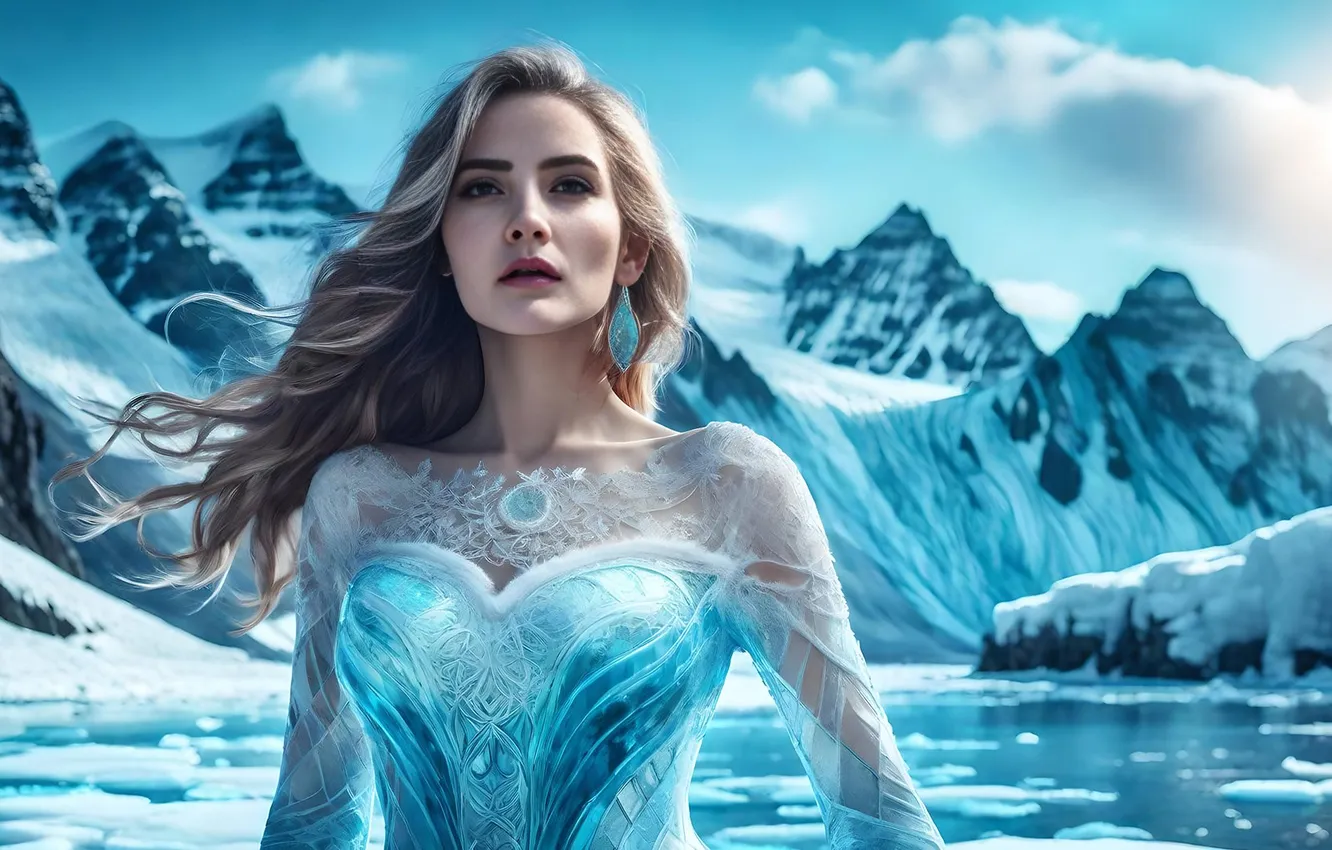 Photo wallpaper girl, mountains, Elsa