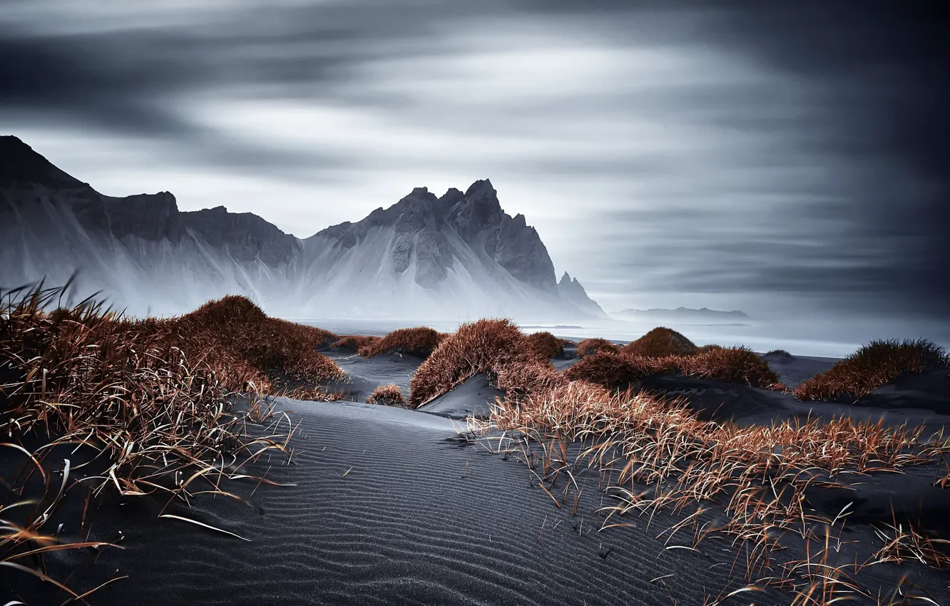 Photo wallpaper sea, mountains, shore