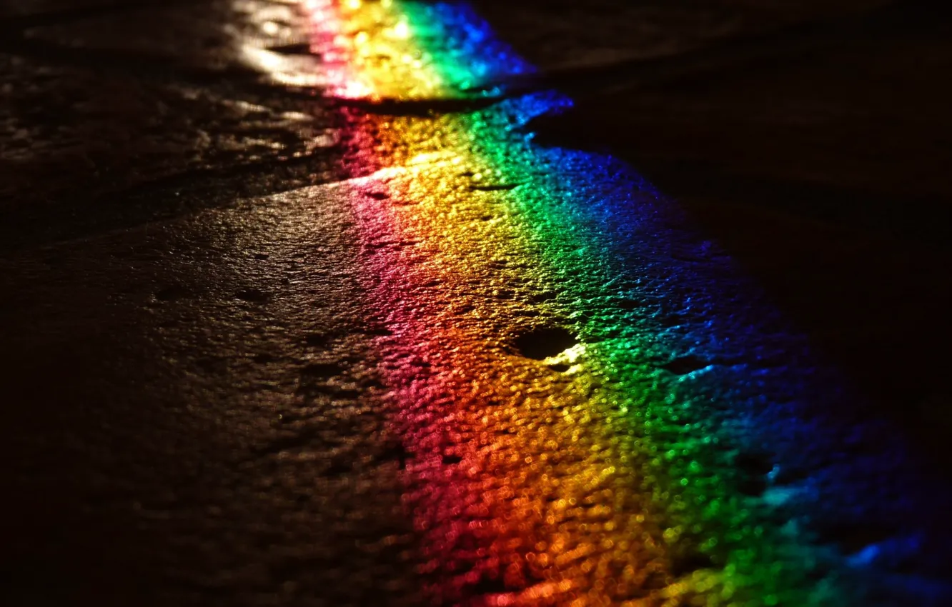 Photo wallpaper road, color, light, night, rainbow, pavers