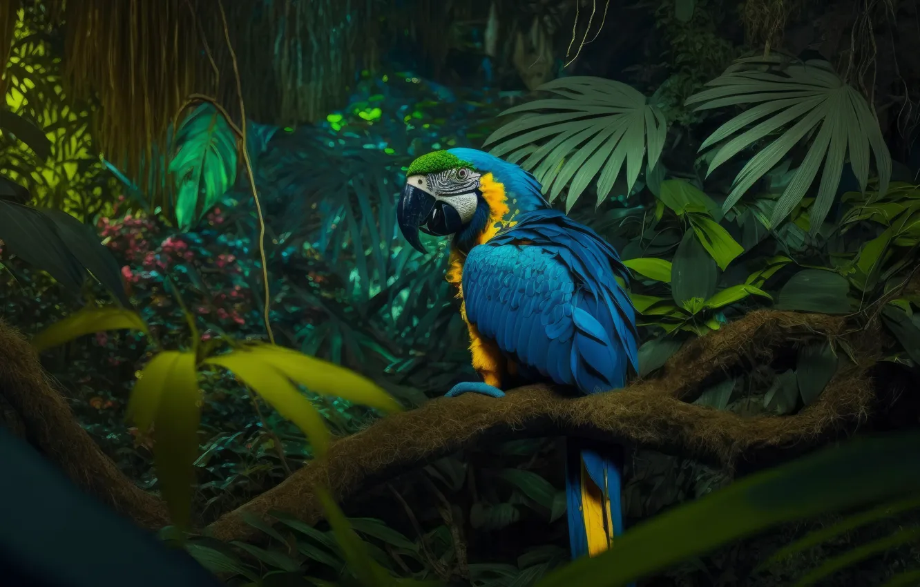 Photo wallpaper branches, thickets, jungle, parrot