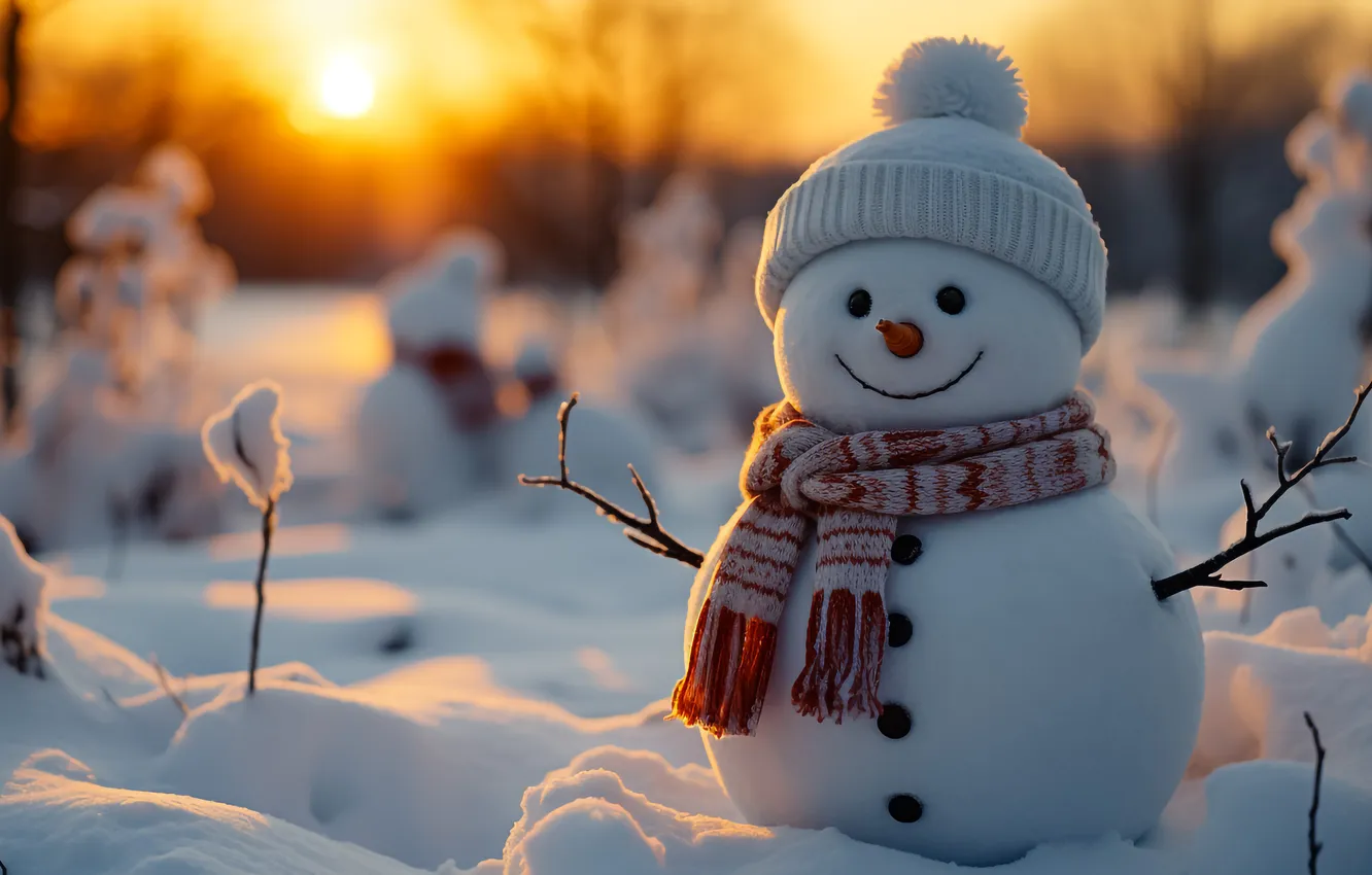 Photo wallpaper winter, snow, new year, Christmas, snowman, Christmas, winter, snow