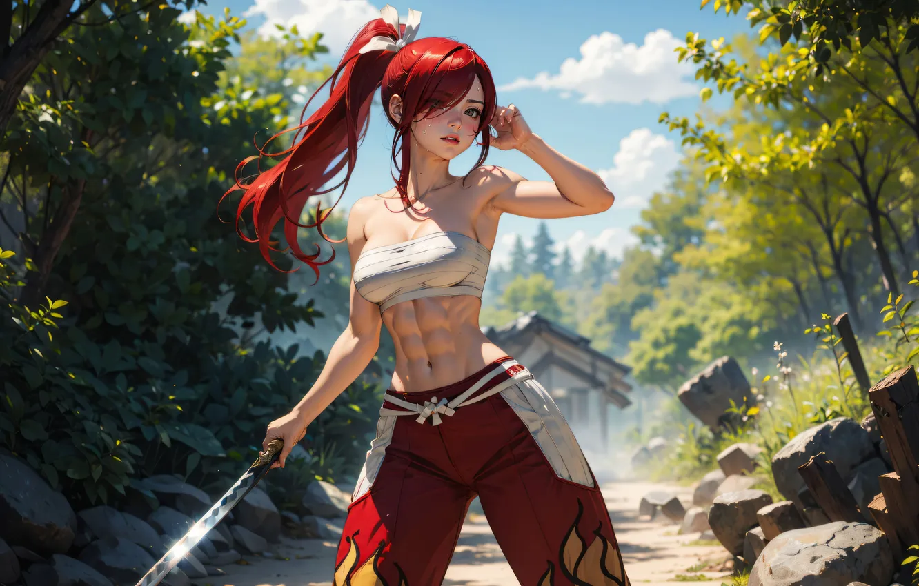 Photo wallpaper girl, katana, AI Art