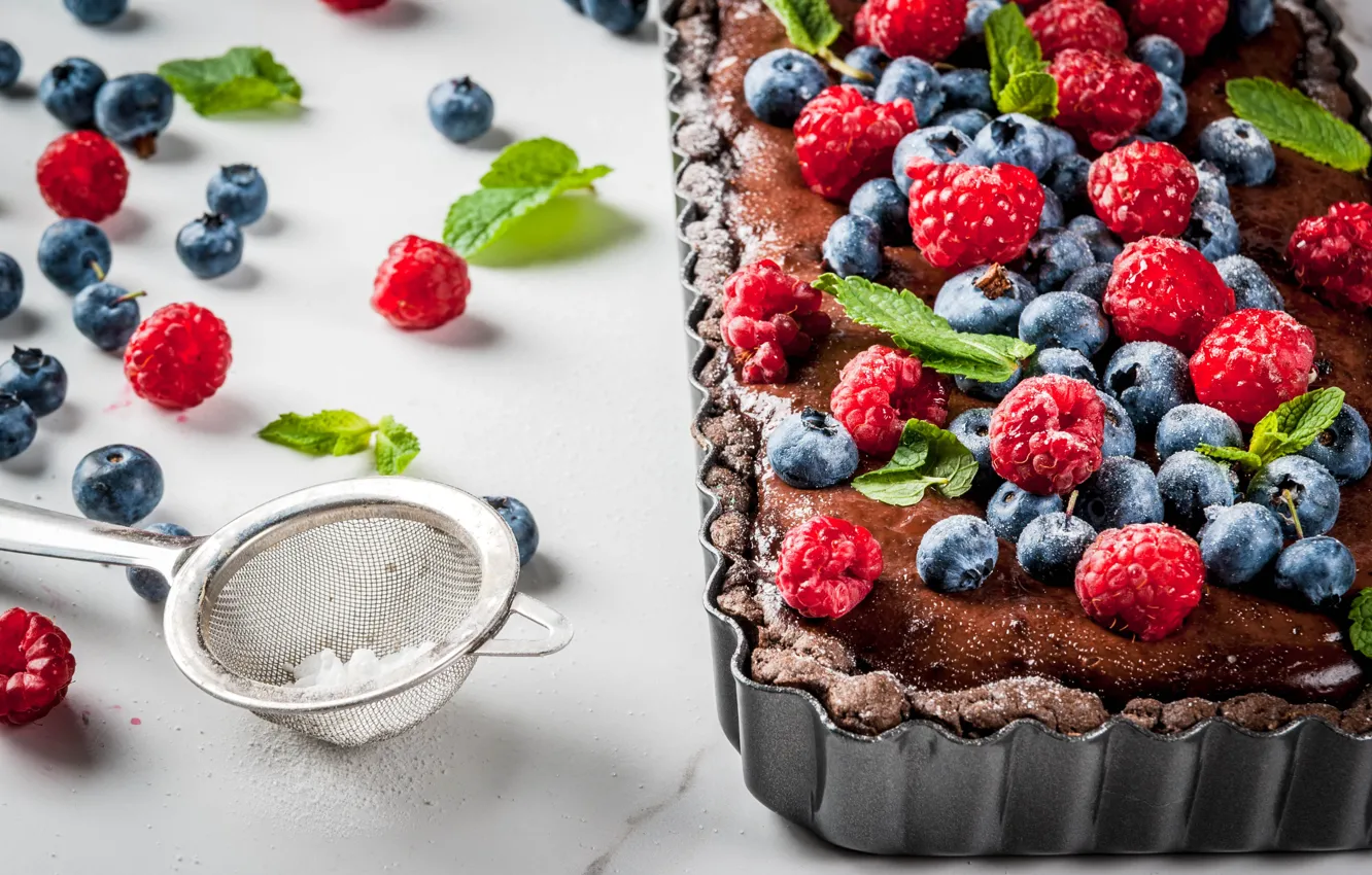 Photo wallpaper berries, chocolate, pie, fruit, dessert, Bondarenko Rimma