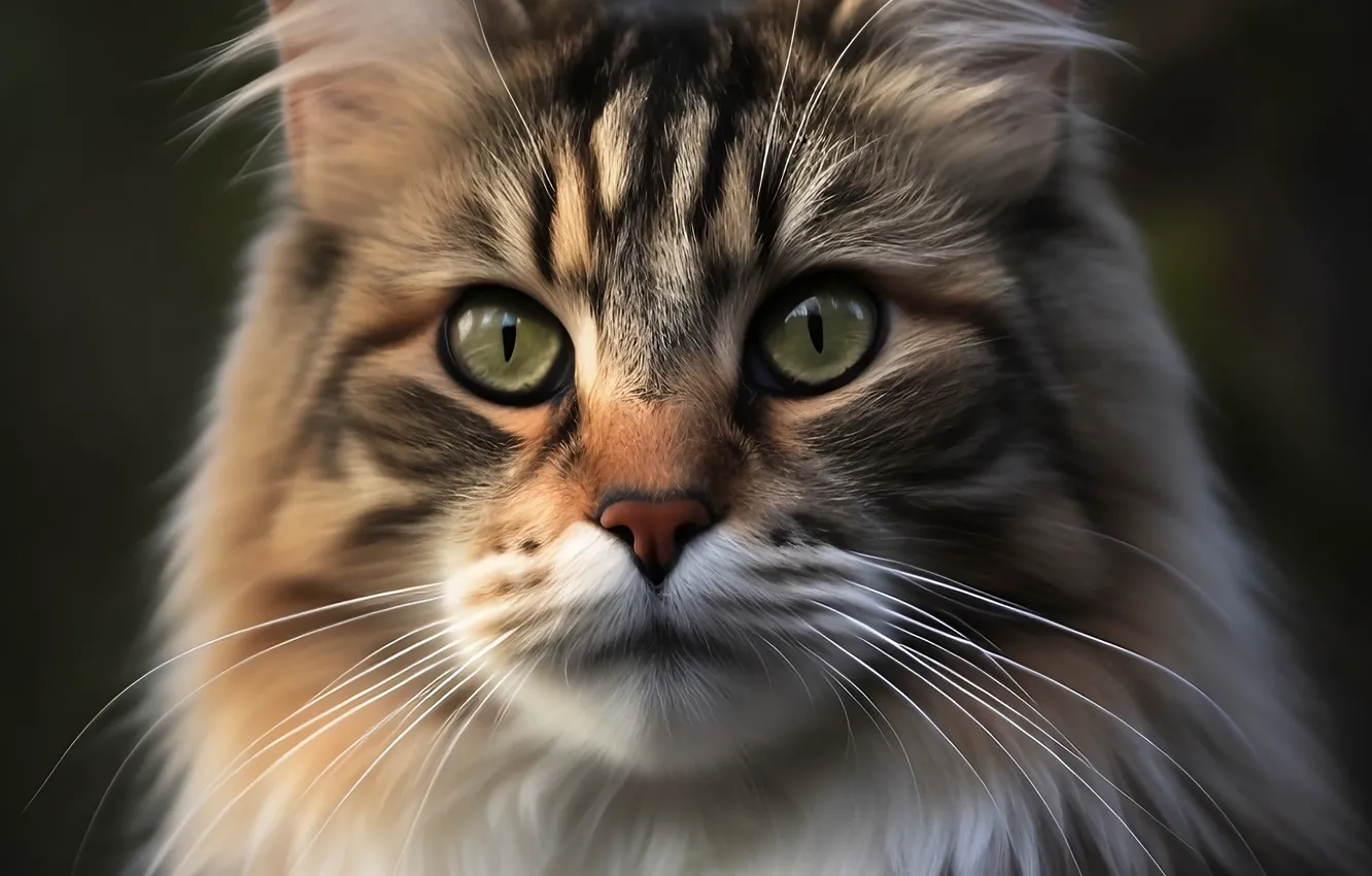 Photo wallpaper cat, cat, look, face, grey, portrait, striped, green eyes