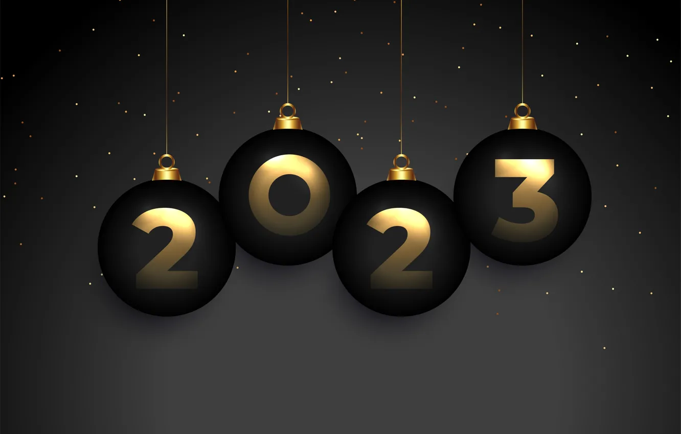 Photo wallpaper balls, the dark background, balls, black, new year, point, figures, gold