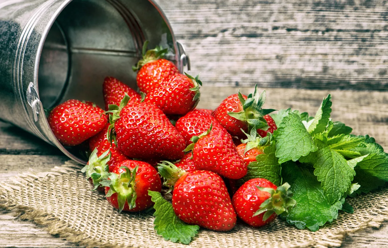 Photo wallpaper berries, strawberry, bucket, strawberry, fresh berries