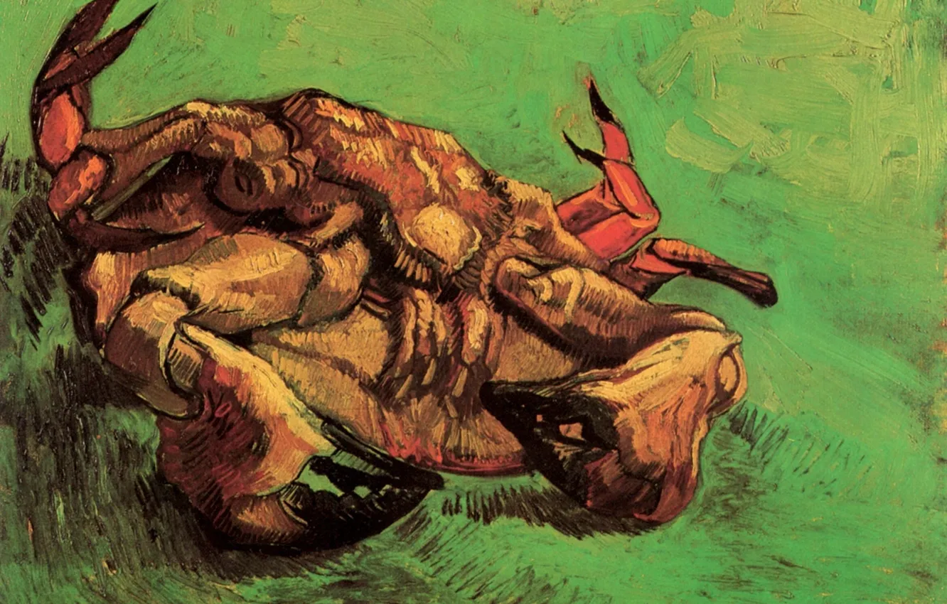 Photo wallpaper green background, Vincent van Gogh, Crab on Its Back