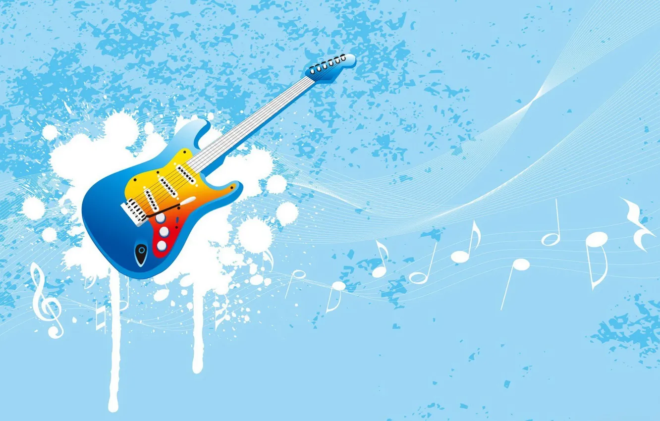 Photo wallpaper notes, music, blue, guitar, vector