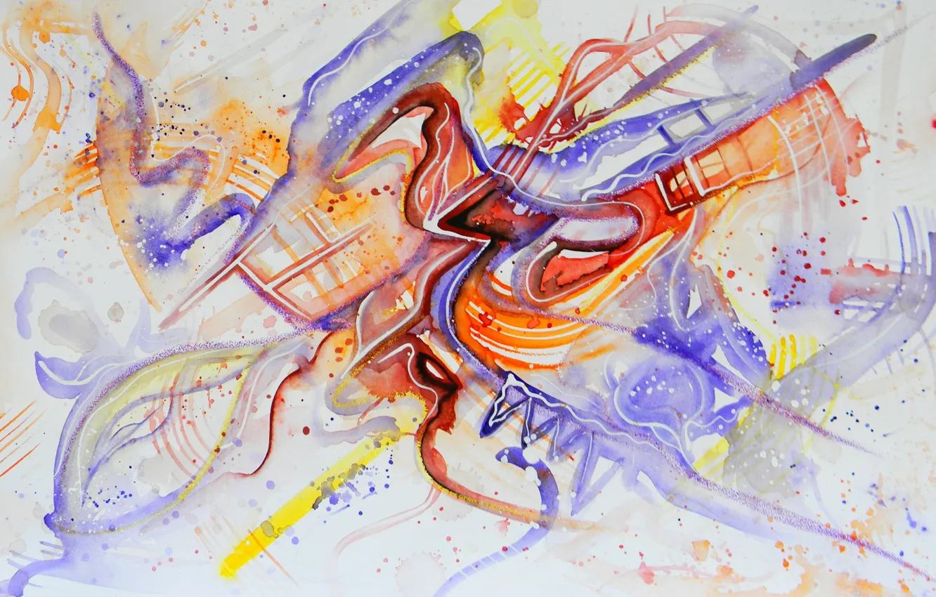 Photo wallpaper orange, yellow, figure, oil, watercolor, gouache, dark red, Lena Horn